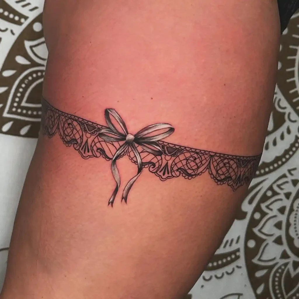 Classic Black Lace Garter on Thigh