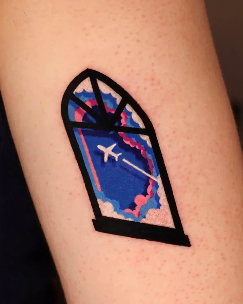 Colorful Airplane Sky Window on Forearm