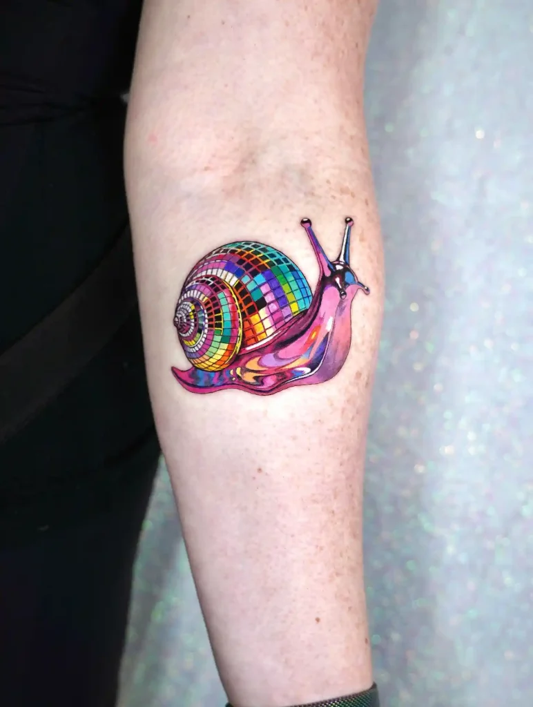 Colorful Disco Ball Snail on Inner Forearm