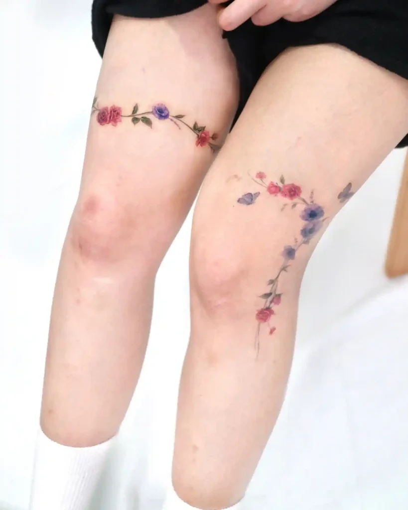 Colorful Floral Wraps on Both Thighs