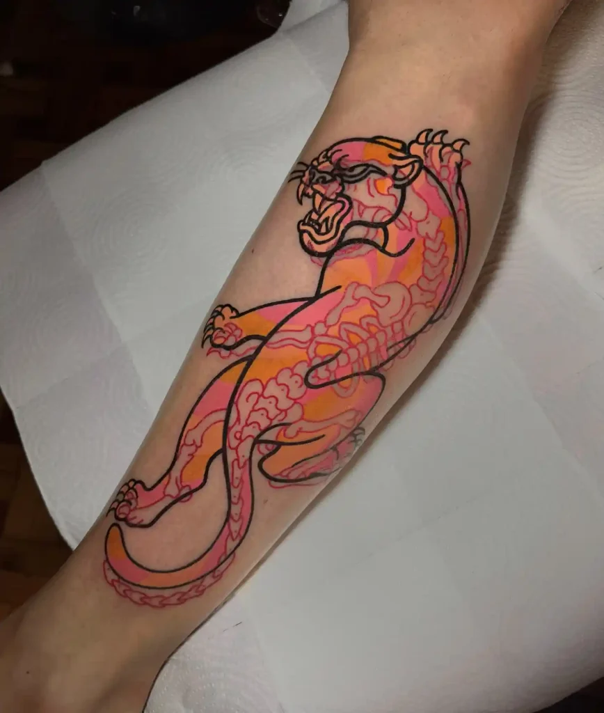 Colorful Skeleton Panther on Forearm