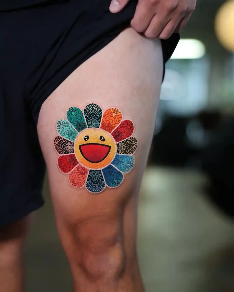 Colorful Smiley Sun on Thigh