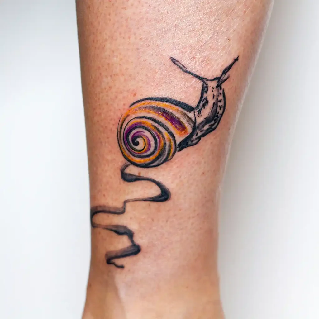 Colorful Snail with Trail on Lower Leg