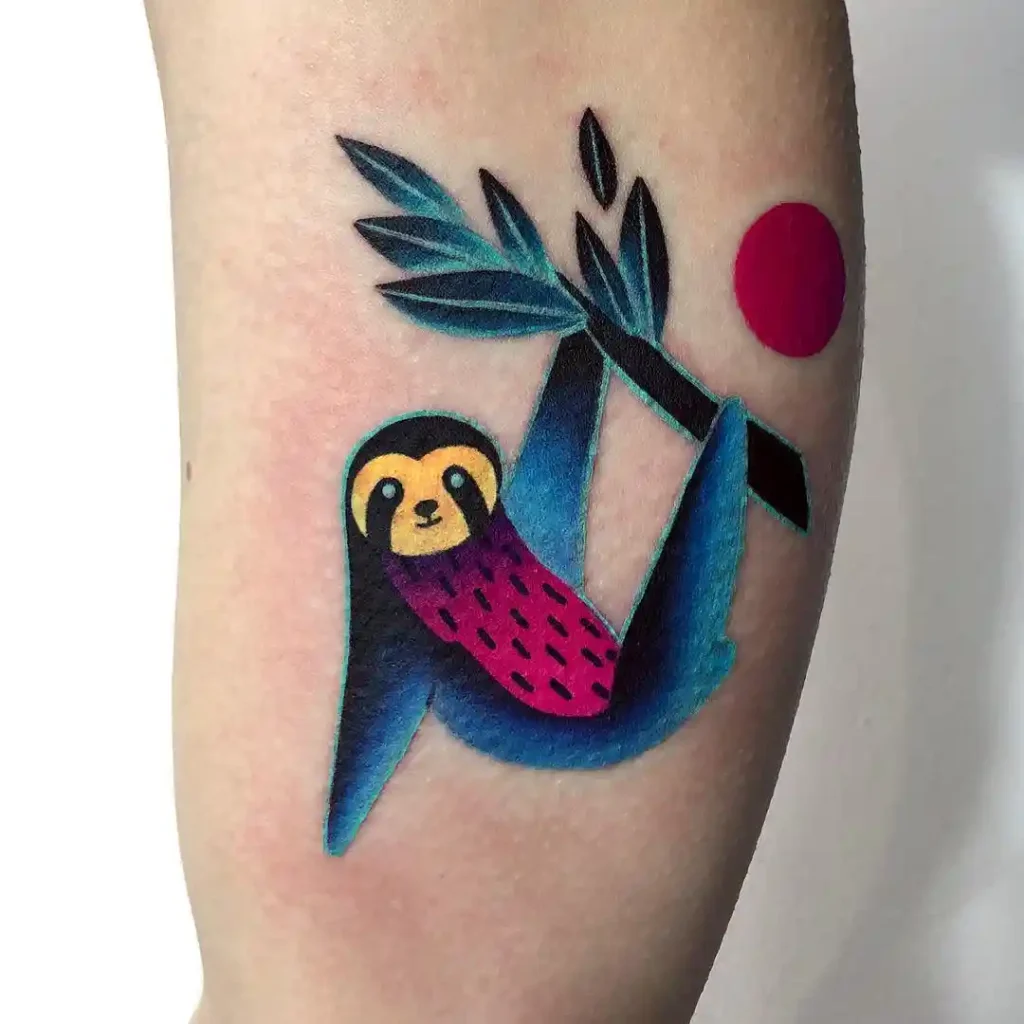 Colorful Stylized Sloth on Forearm
