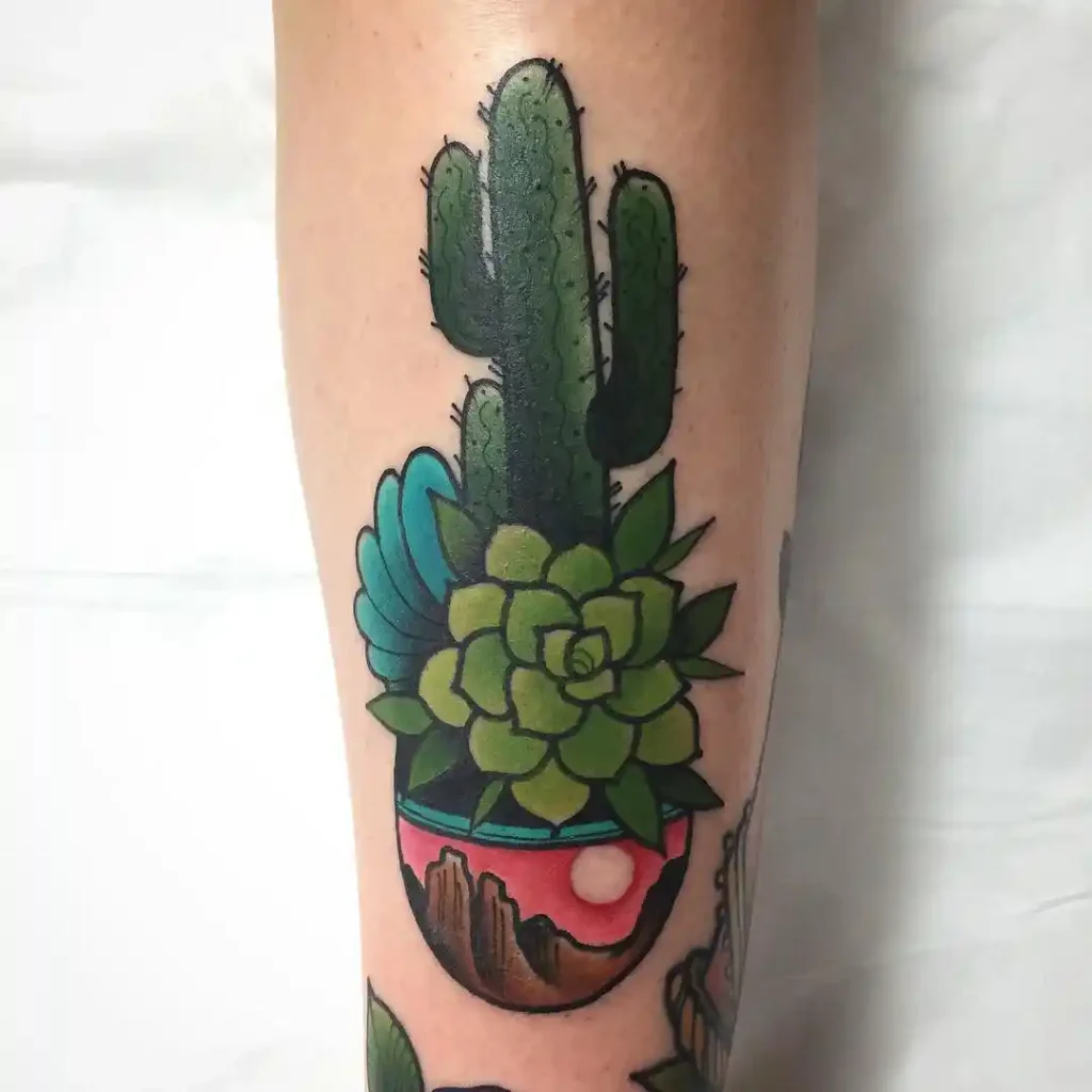 Colorful Succulent and Cactus Terrarium on Lower Leg