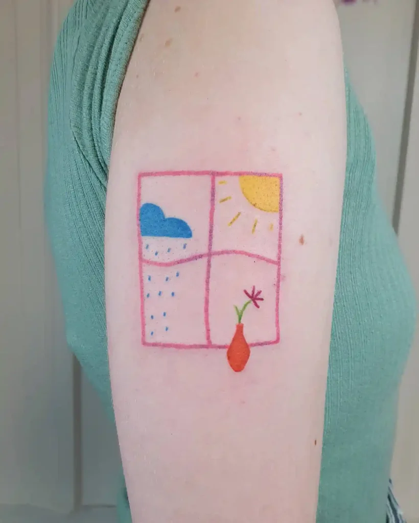 Colorful Window Scene on Upper Arm