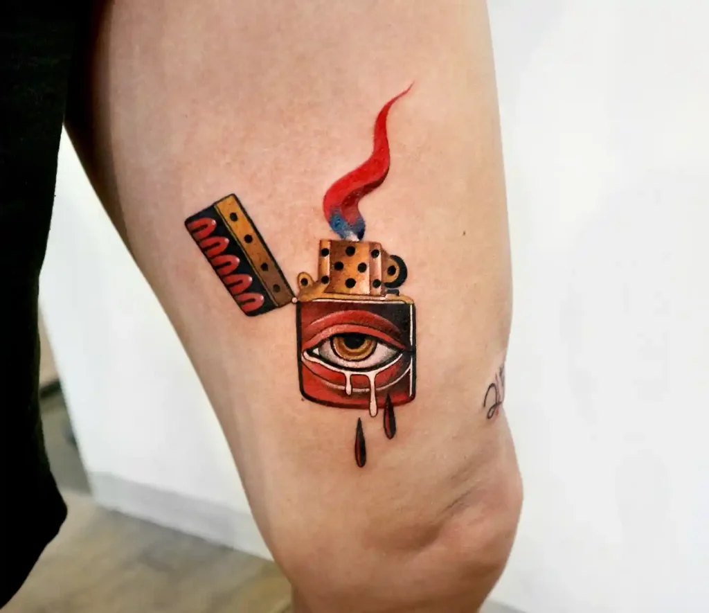 Crying Eye Flip Lighter on Thigh