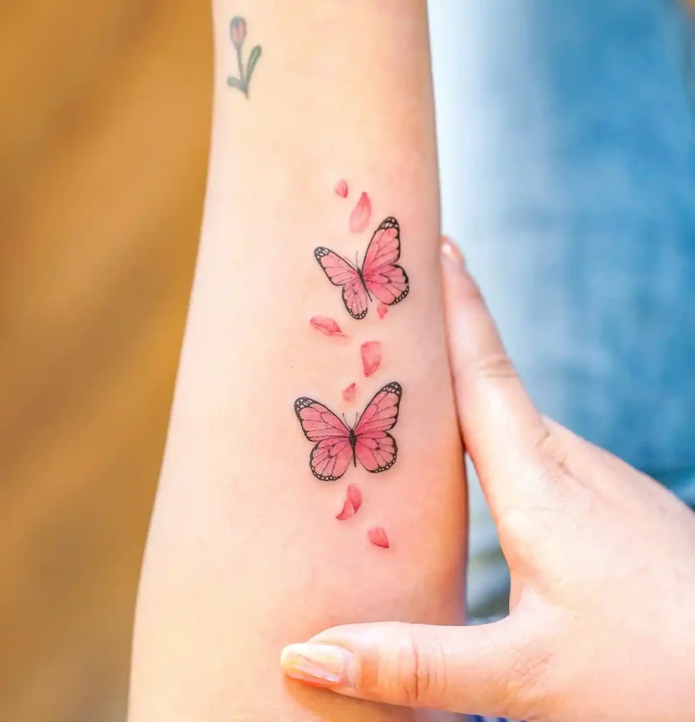 Dancing Pink Butterflies on Forearm