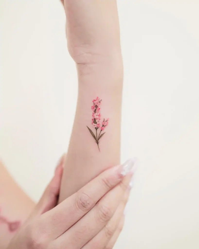 Delicate Pink Lavender Sprig on Forearm