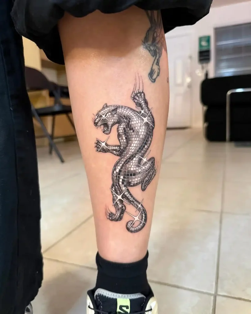 Disco Ball Panther on Lower Leg