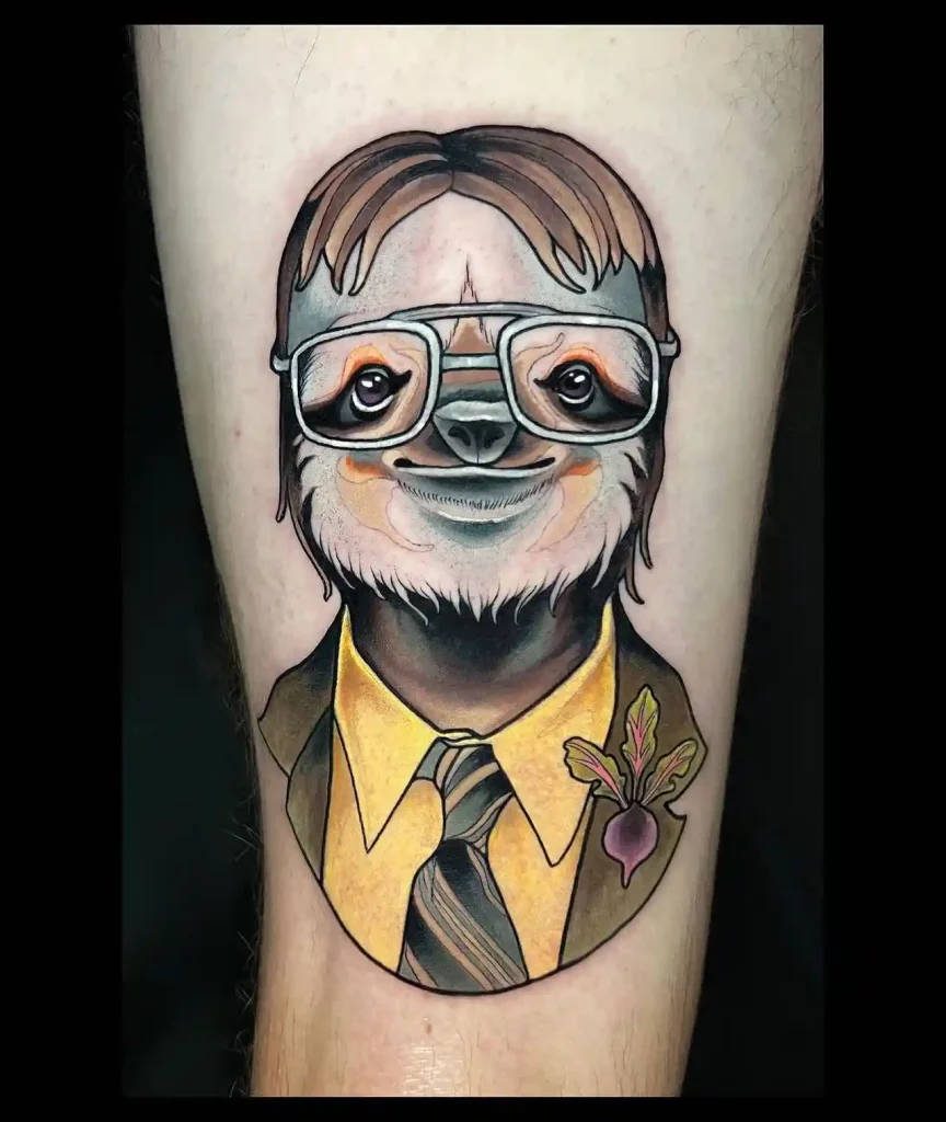 Dwight Schrute Sloth Portrait on Calf