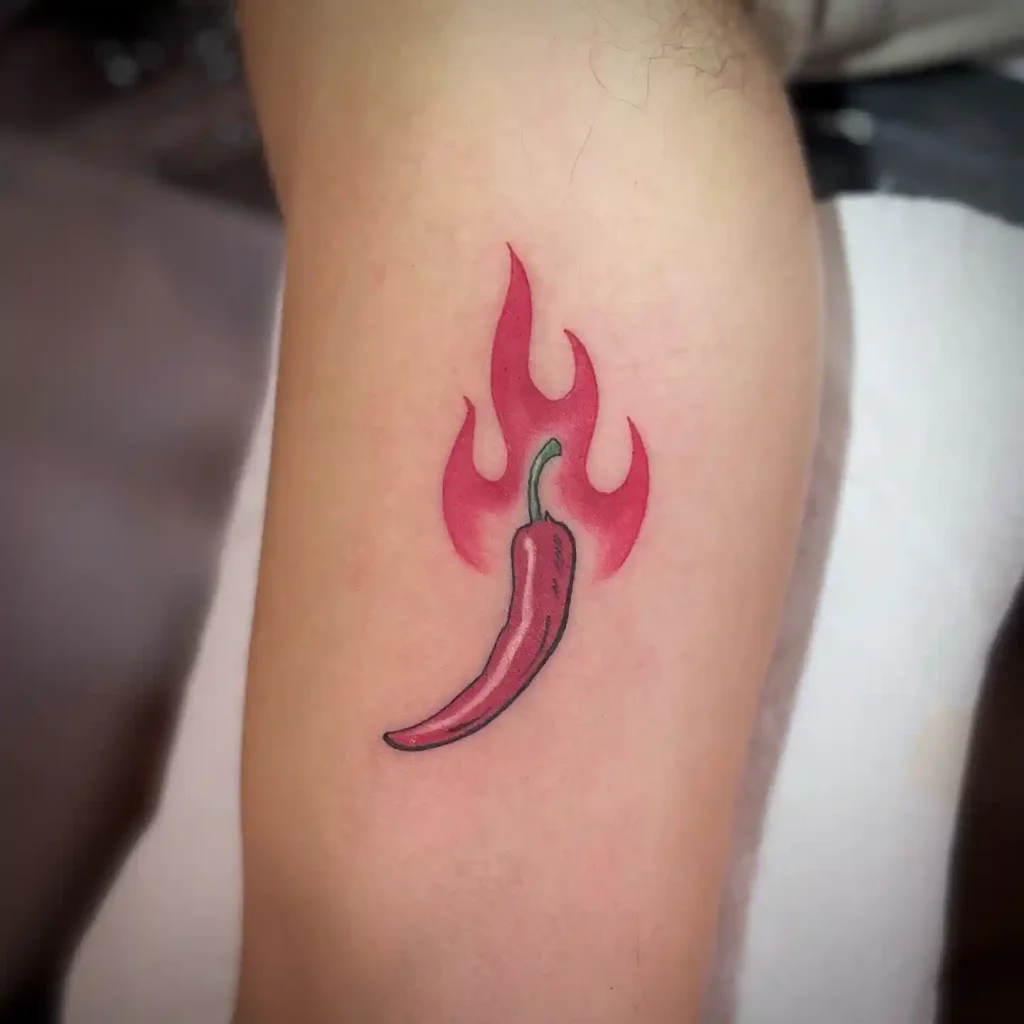 Flaming Red Chili Pepper on Arm