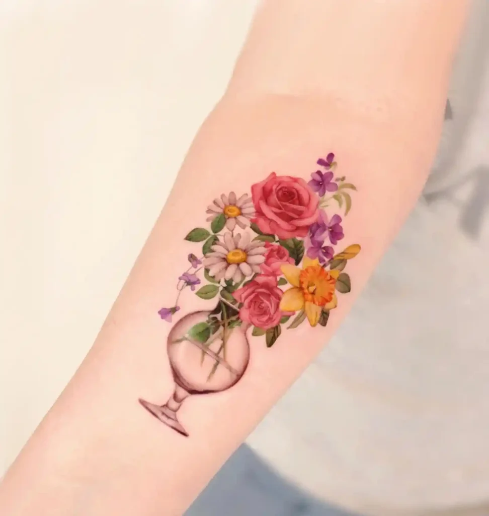 Floral Bouquet in Glass on Forearm
