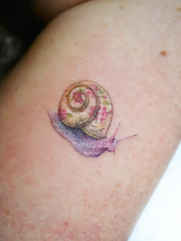 Floral Pattern Snail on Forearm