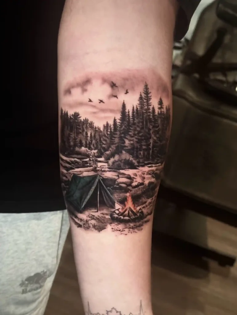 Forest Campsite Scene on Forearm