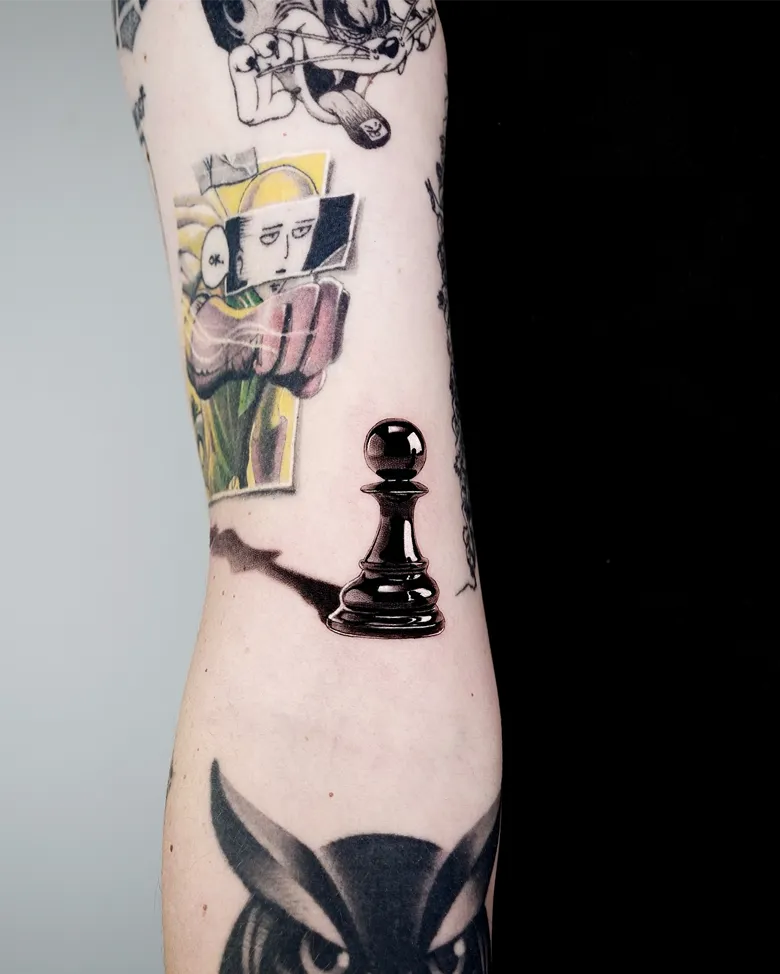 Glossy Black Pawn Tattoo