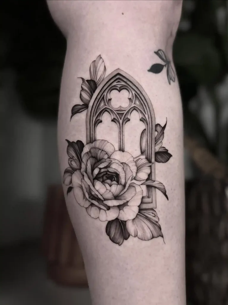 Gothic Arch Window and Peony on Leg