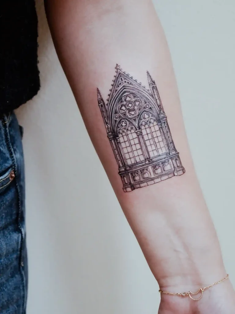 Gothic Cathedral Window Tattoo on Forearm