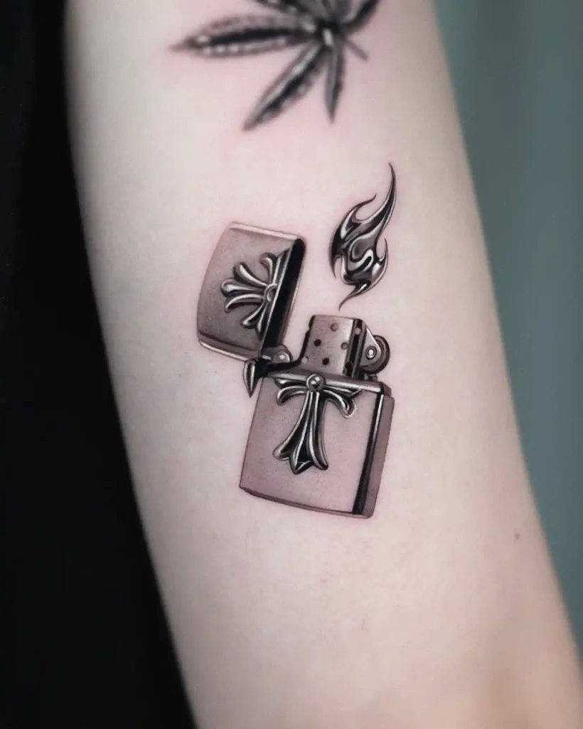 Gothic Chrome Cross Lighter on Forearm