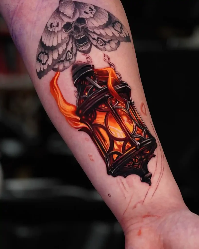 Gothic Lantern with Deaths Head Moth on Forearm