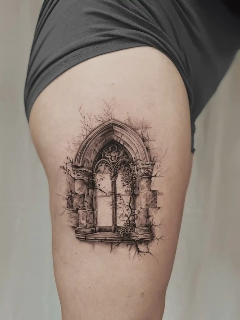 Gothic Stone Window on Thigh