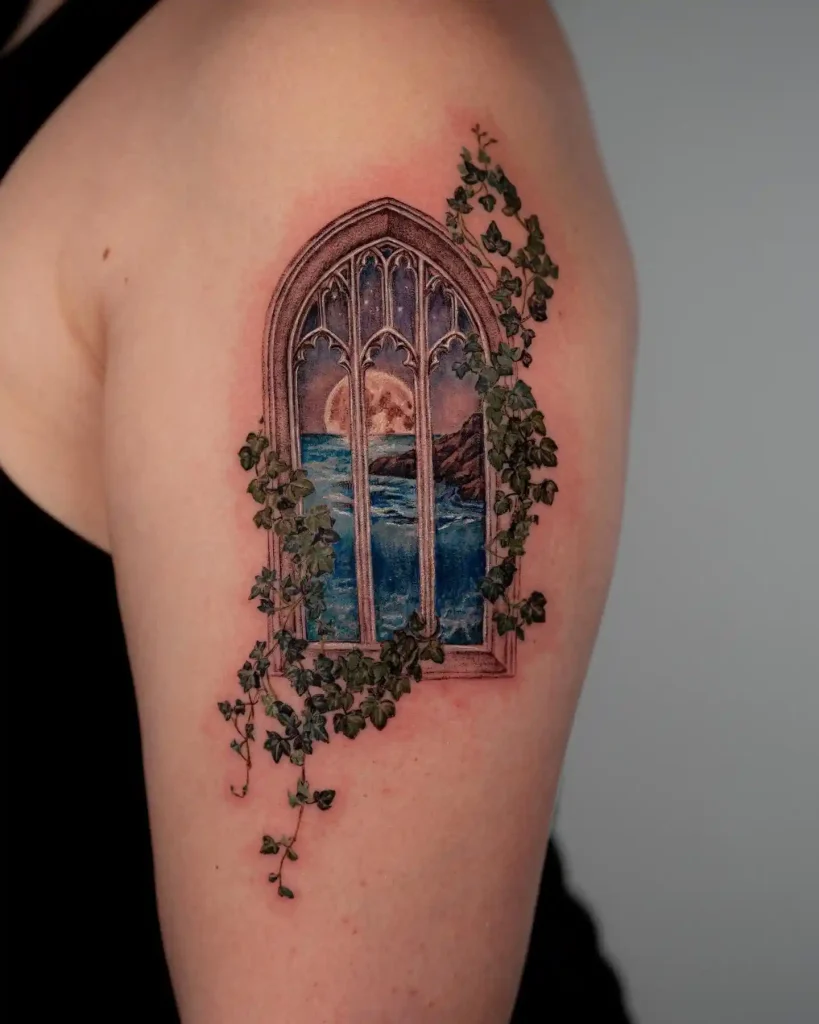Gothic Window with Seascape on Upper Arm