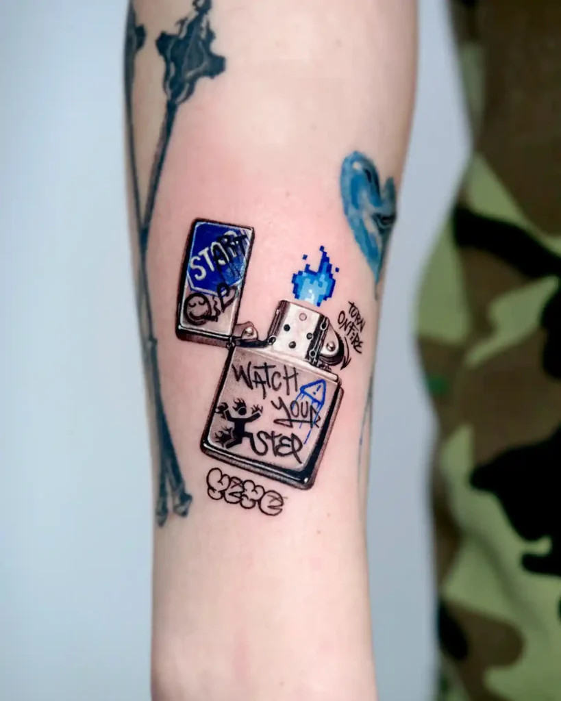 Graffiti Style Watch Your Step Lighter on Forearm