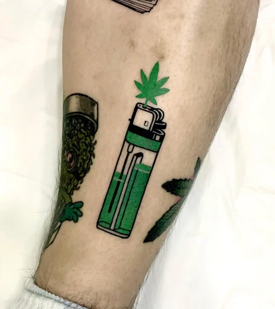 Green Lighter with Cannabis Leaf on Leg