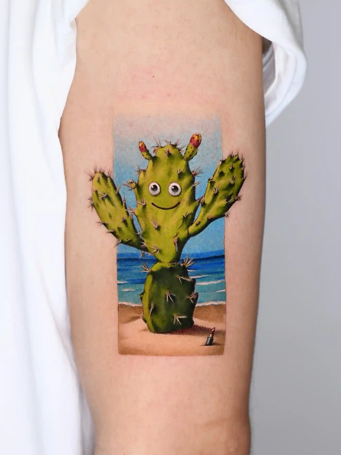 Happy Cactus Beach Scene on Inner Bicep