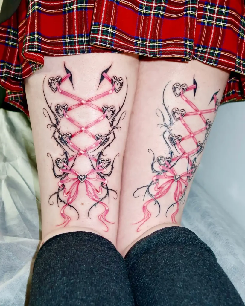 Heart Laced Corset Ribbons on Both Thighs