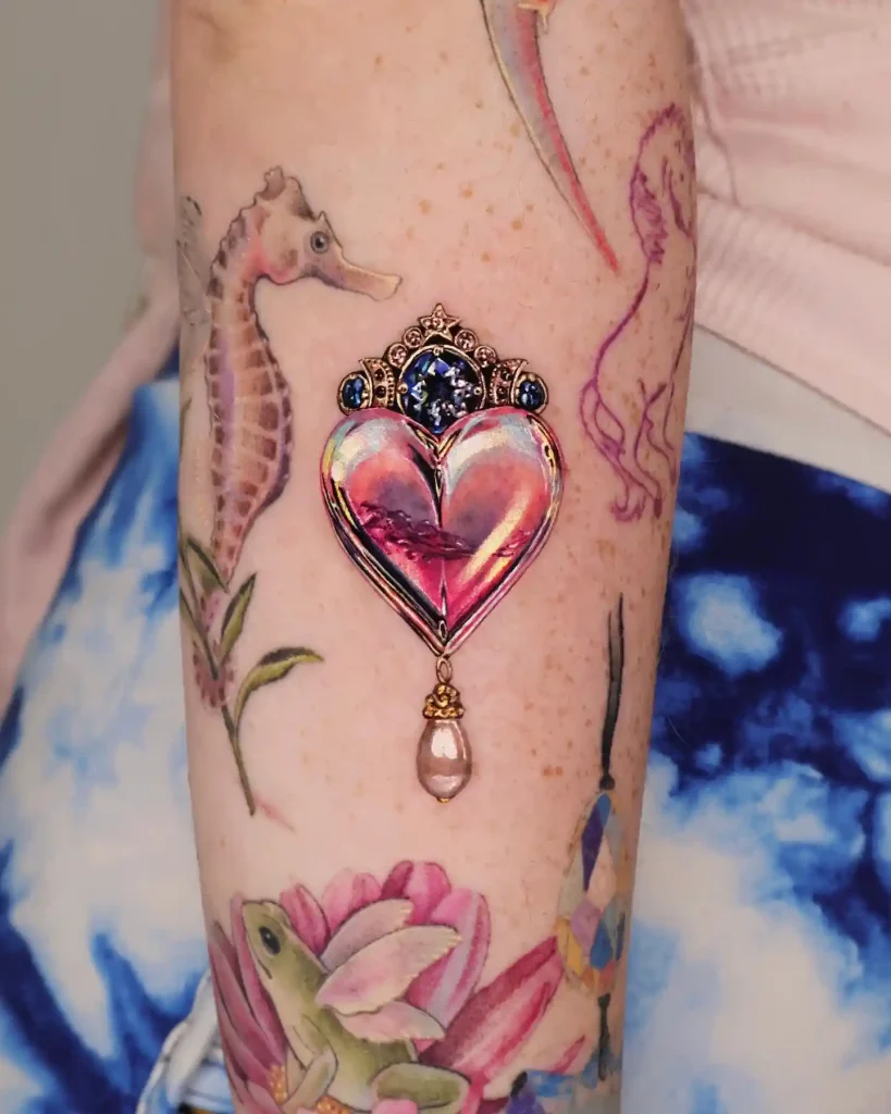 Heart Locket with Pearl on Forearm
