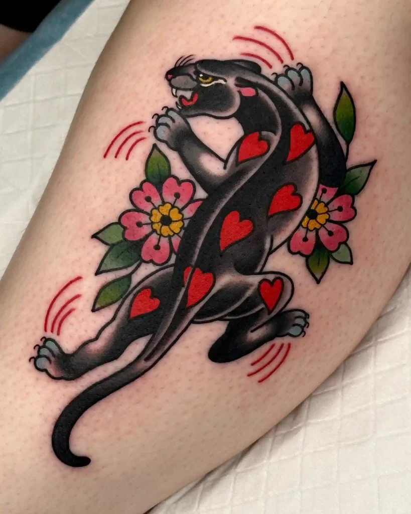 Heart Patterned Panther on Leg