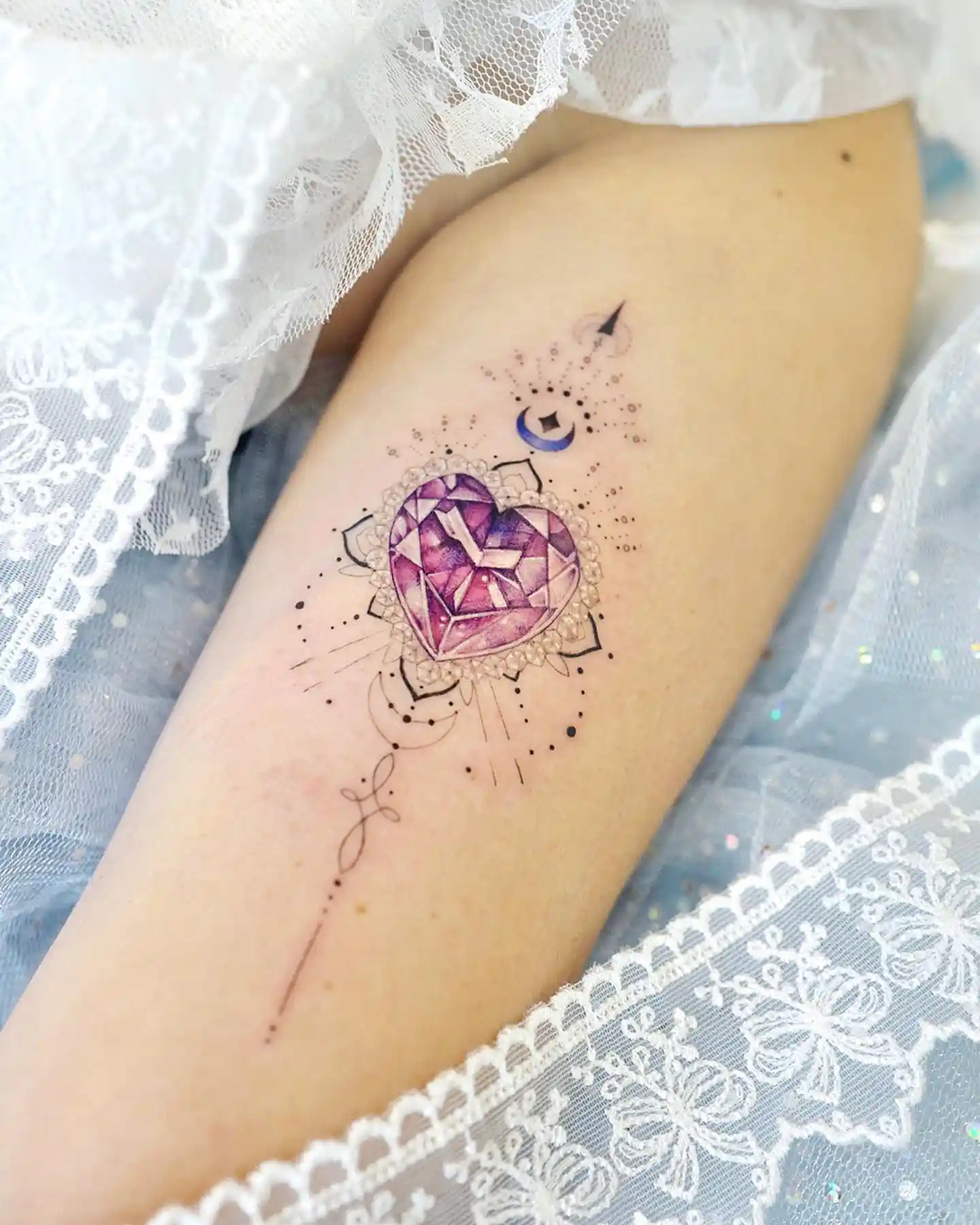 Heart Shaped Purple Gemstone with Moon on Upper Arm