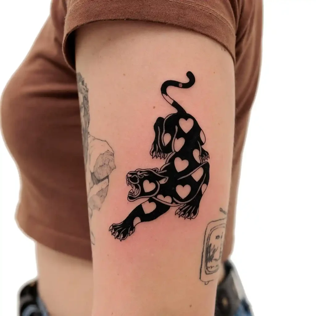 Heart Spotted Panther on Upper Arm