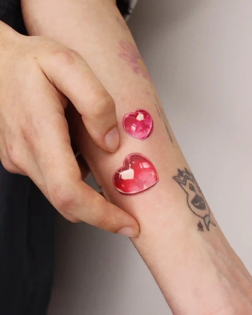 Hyper Realistic Pink Heart Drops on Forearm