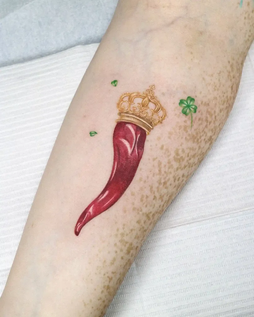 Italian Cornicello Pepper with Golden Crown on Forearm