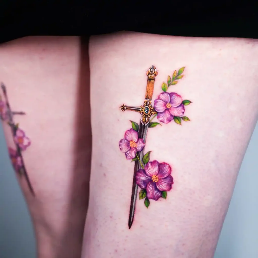 Jeweled Sword and Purple Blossoms on Thigh