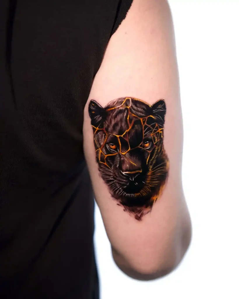 Kintsugi Panther Face on Upper Arm