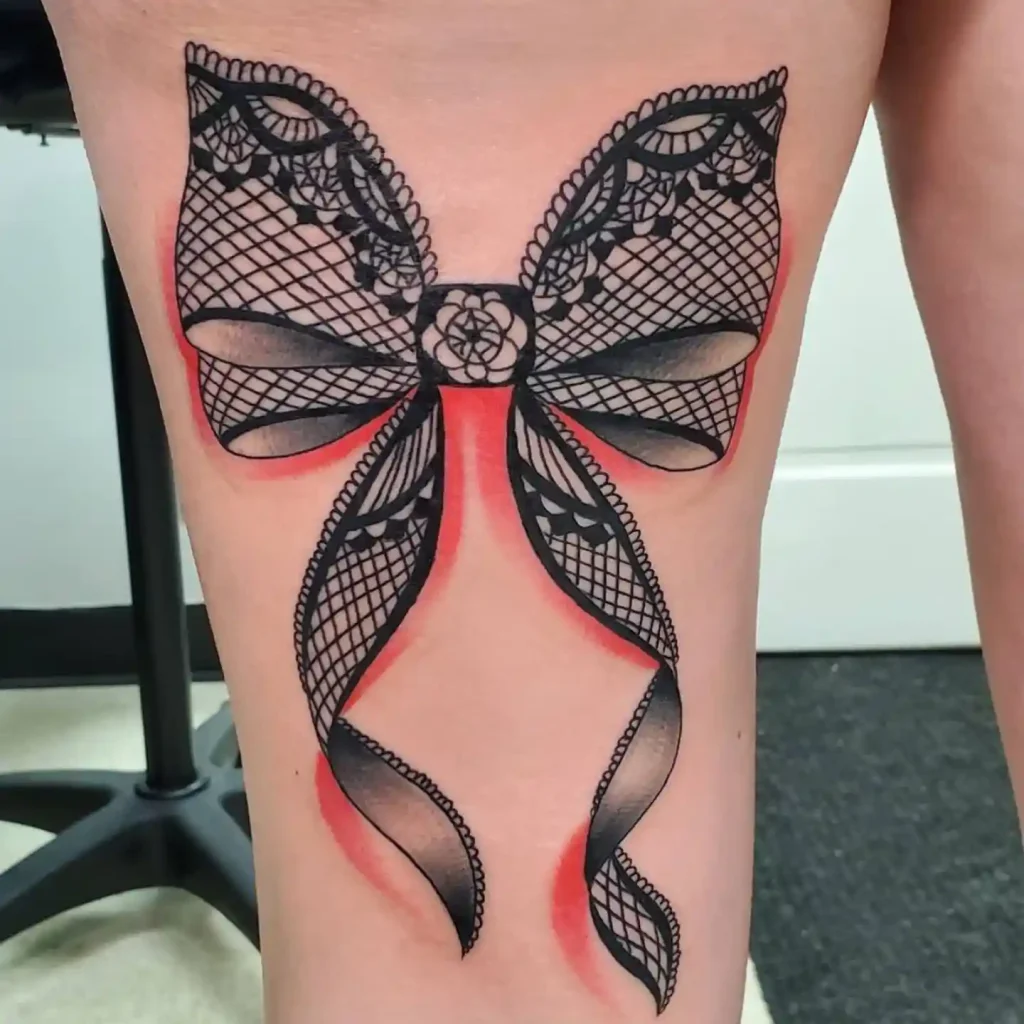 Lace Pattern Bow with Red Glow on Thigh