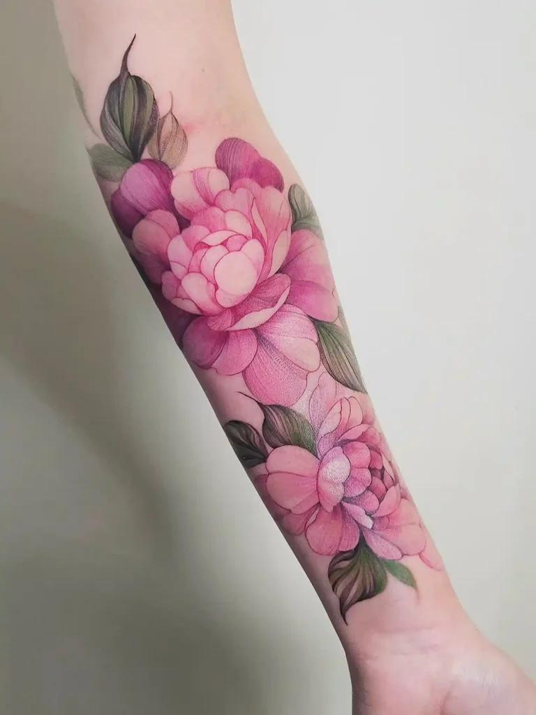 Large Peony Cluster Design on Forearm