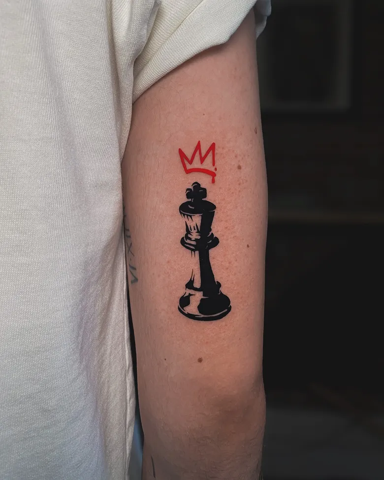 Minimal King Chess Tattoo with Crown Accent