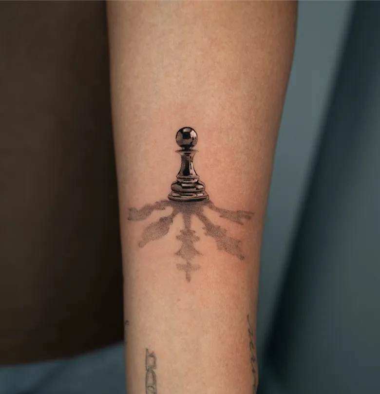 Minimal Pawn Tattoo with Pieces Shadow