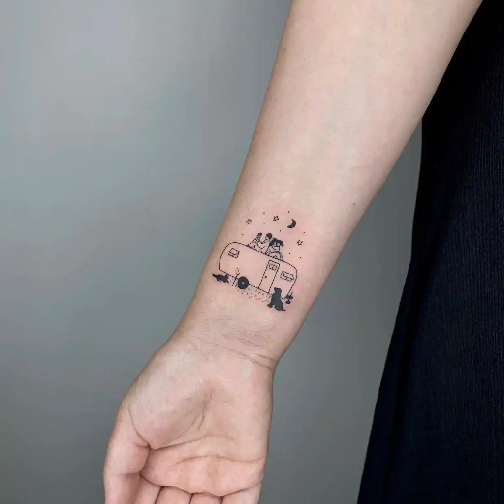 Minimalist Camper Scene on Inner Wrist