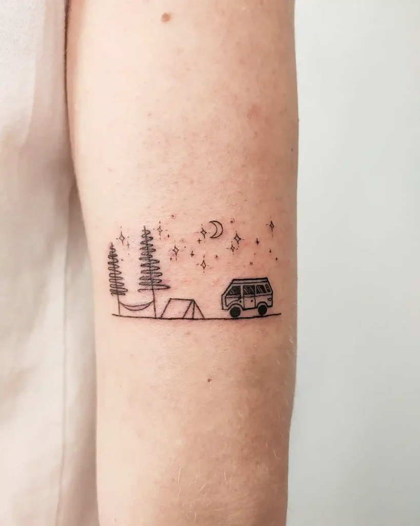 Minimalist Camping Scenery on Inner Forearm