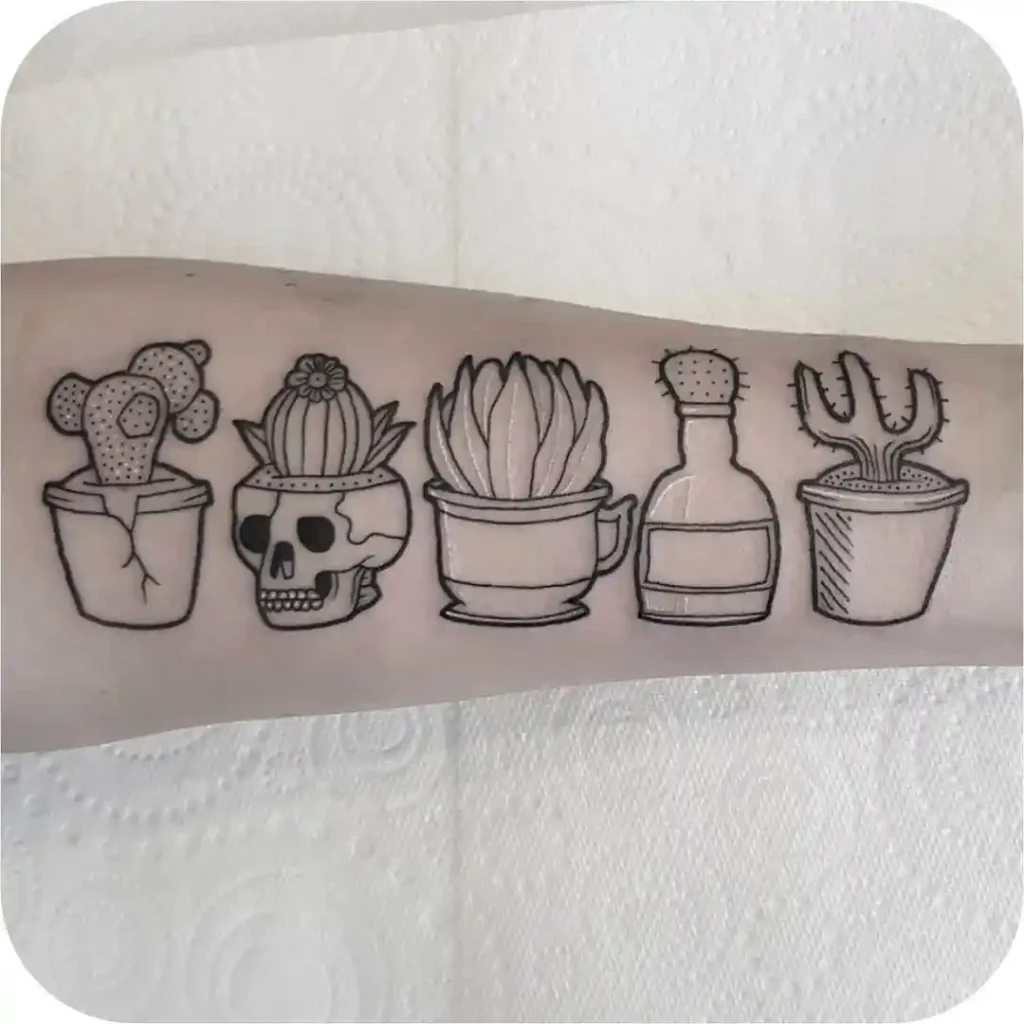 Minimalist Desert Plant Lineup on Inner Forearm