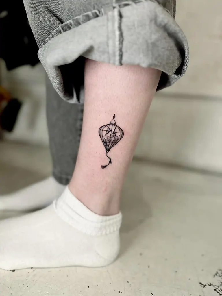 Minimalist Fine Line Asian Lantern on Ankle