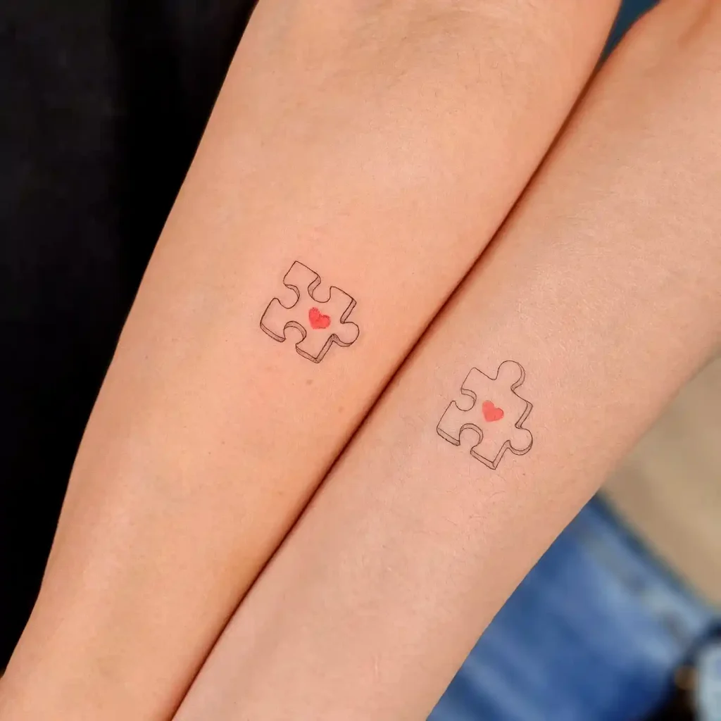 Minimalist Matching Hearts on Forearms