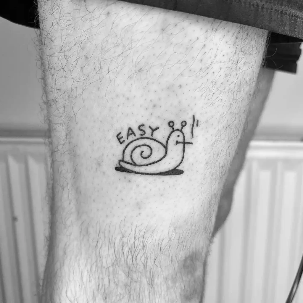 Minimalist Smoking Snail with Easy Text on Thigh