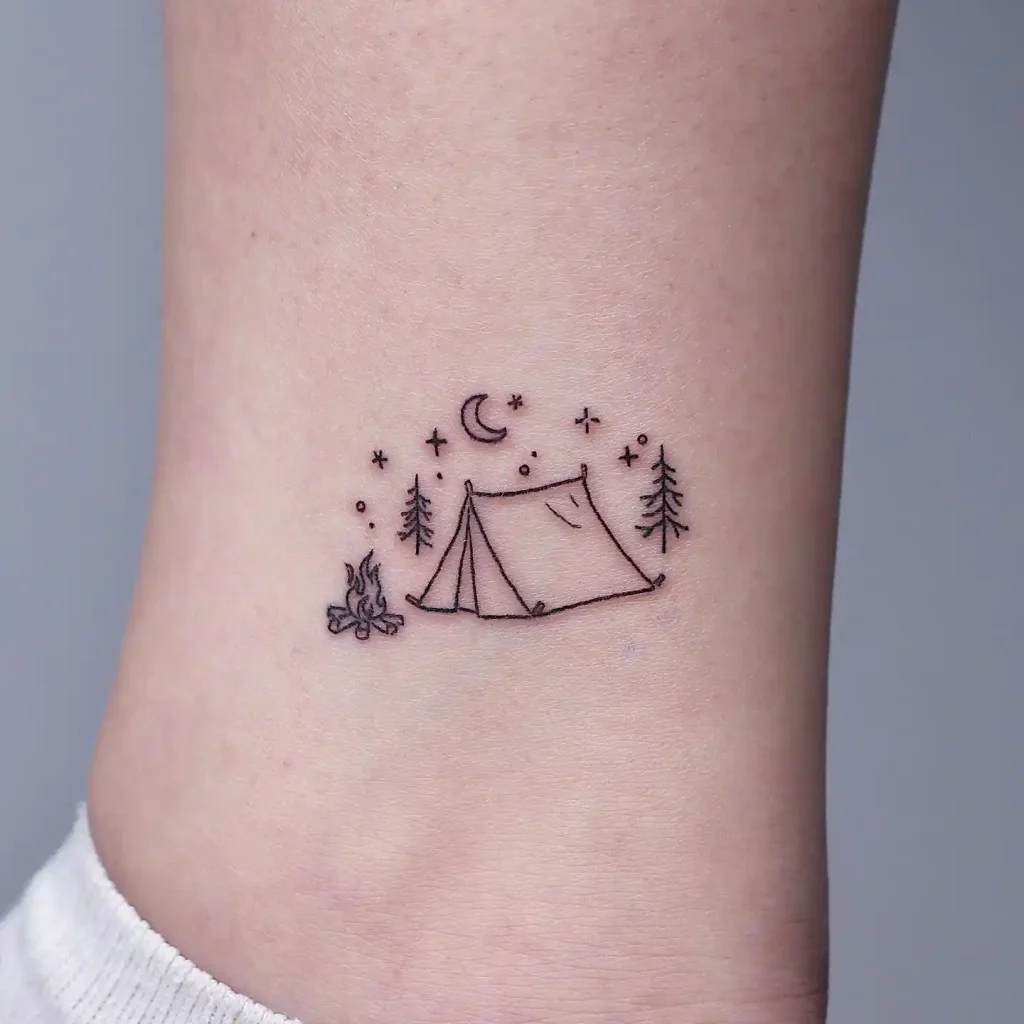 Minimalist Tent and Campfire Scene on Ankle