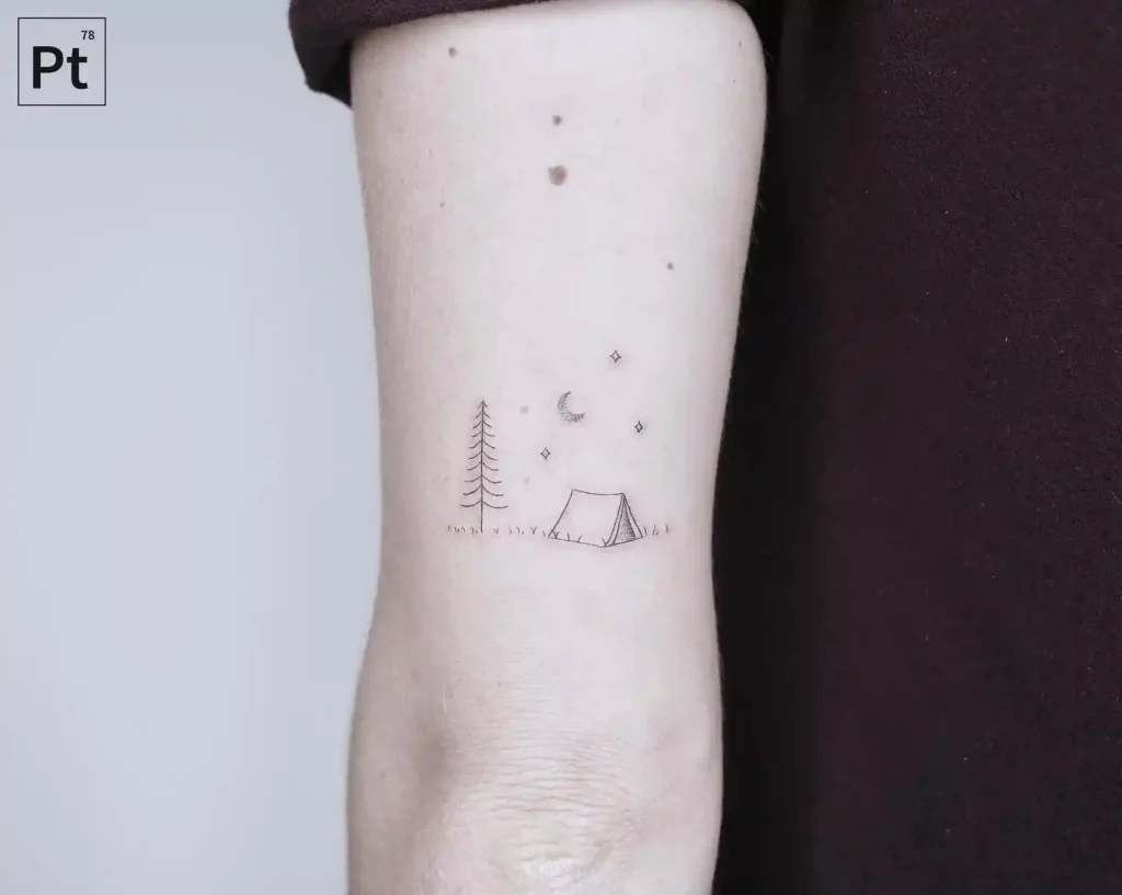 Minimalist Tent and Night Sky on Upper Arm